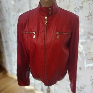 Women's red leather jacket